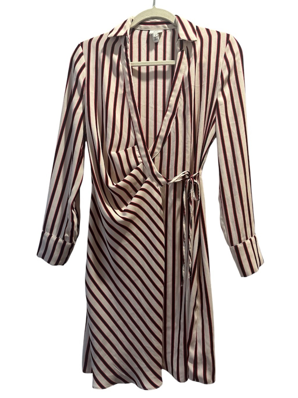 River Island White Wrap Dress with Red and Black Stripes